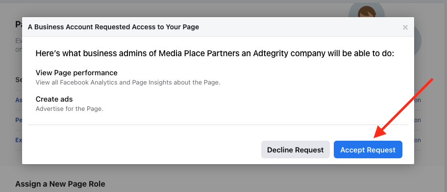 Facebook advertiser page access step 5