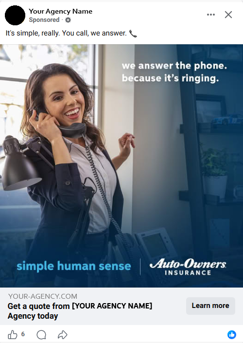 Unbranded Auto-Owners Insurance Facebook ad